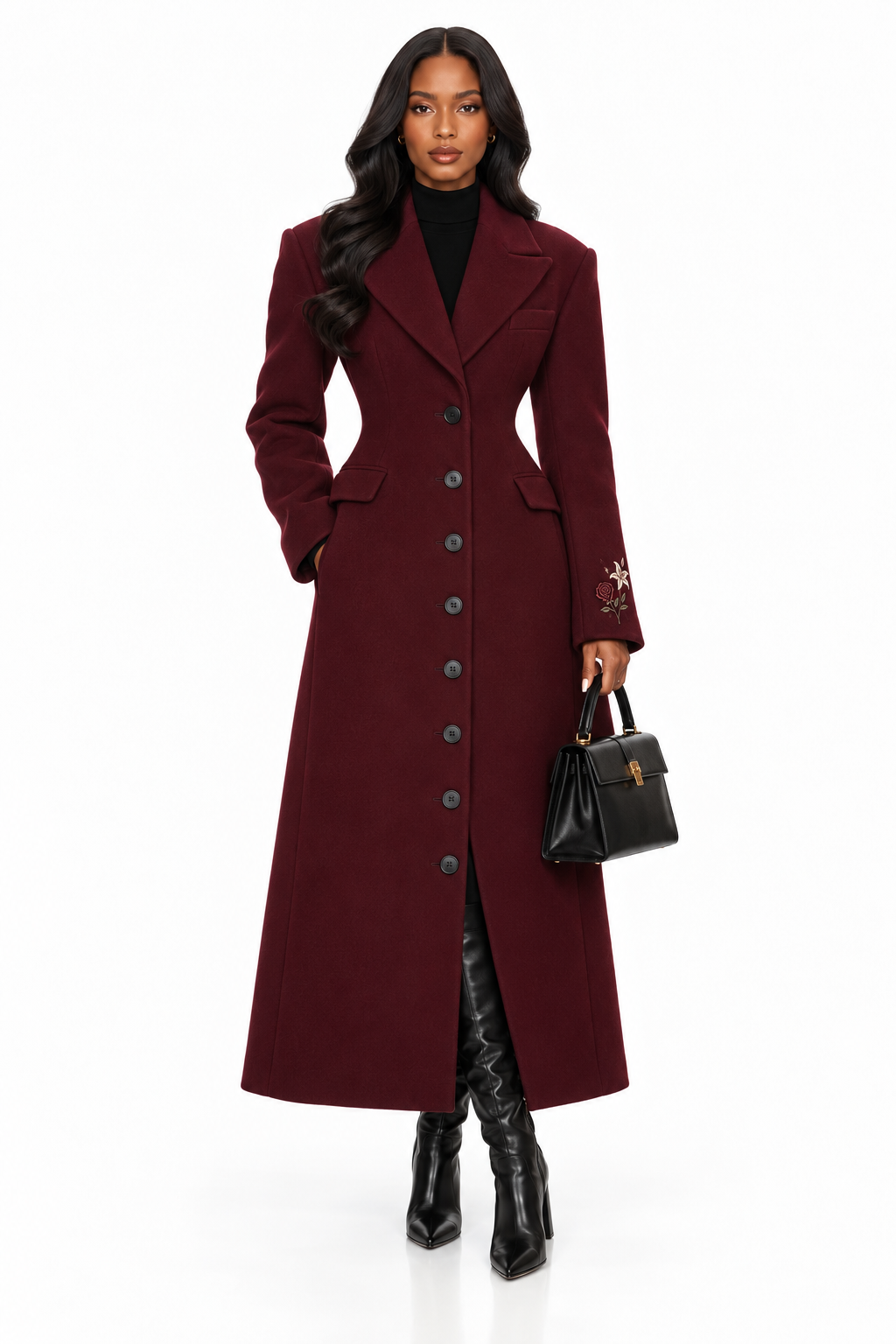 The Hayat Coat | Women’s Long Winter Wool Coat | Burgundy