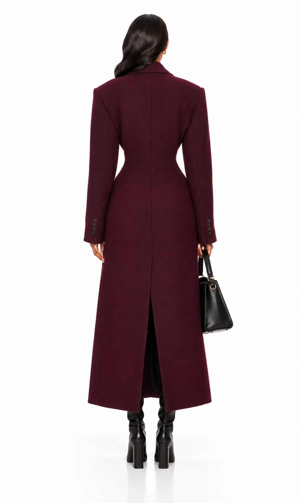 The Hayat Coat | Women’s Long Winter Wool Coat | Burgundy